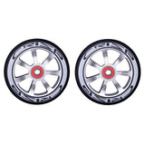 Close-up of the 110 mm Crisp Hollowtech Kick Scooter Wheels (Set of 2), featuring a robust alloy wheel with pre-installed ABEC 9 bearings and a durable 88A urethane tire, enhancing scooter performance.