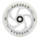 110 mm AO Quadrum Kick Scooter Wheel featuring a white 5-spoke design with black text, pre-installed Titen ABEC-7 bearings, and a spacer, ideal for customized scooter builds or replacements.