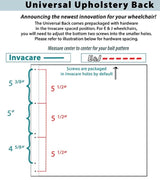 Diagram illustrating the 18W x 18H Vinyl Seat Back for Wheelchairs, highlighting its easy-to-clean vinyl upholstery and compatibility with various brands.