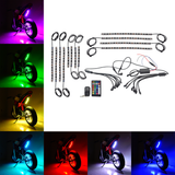 Multi-Color LED Light Kit for Razor Electric Bikes & Scooters, featuring multiple light strips in various colors, controlled by a handheld remote for effects like pulsing, strobe, and solid color.