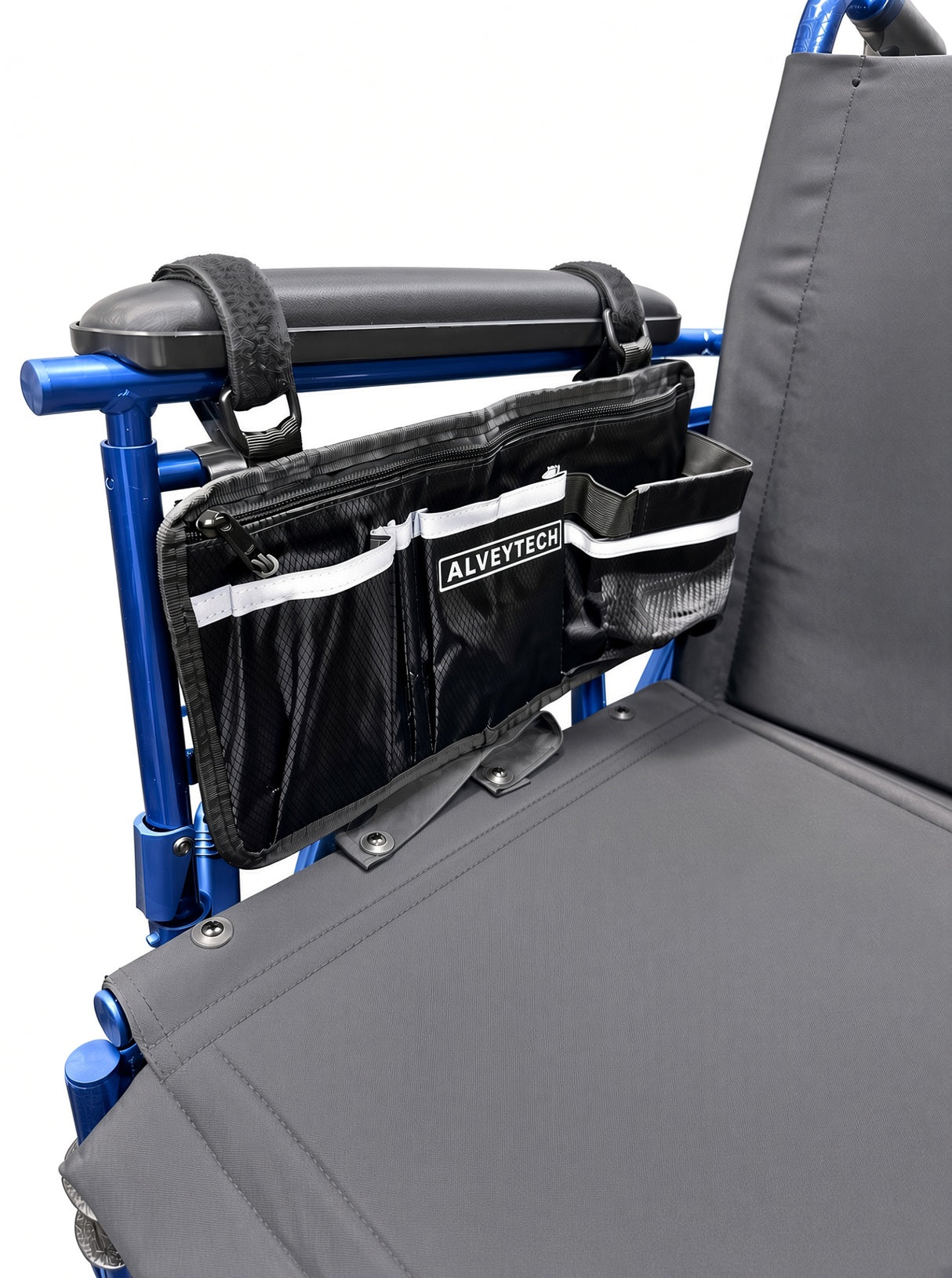 Wheelchair Side Bag with Bottle Holder & Rear Mesh Pockets