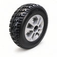 Golden LiteRider GL141 front wheel assembly MBW-LTRD-MAG-AL4 — 220x75 solid black knobby tire on a silver mag rim, angled view